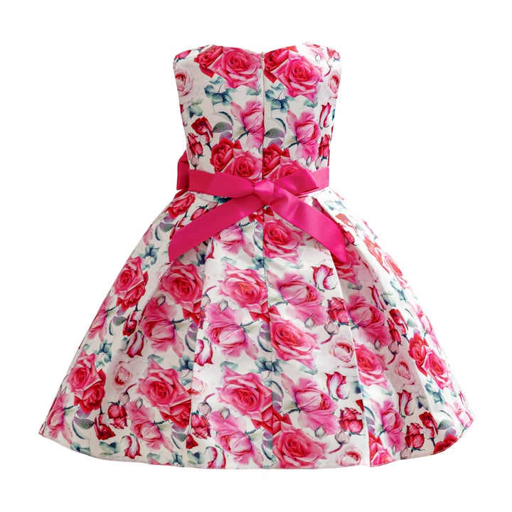 Floral Printed Round Neck Sleeveless Bow Fit & Flare Dress