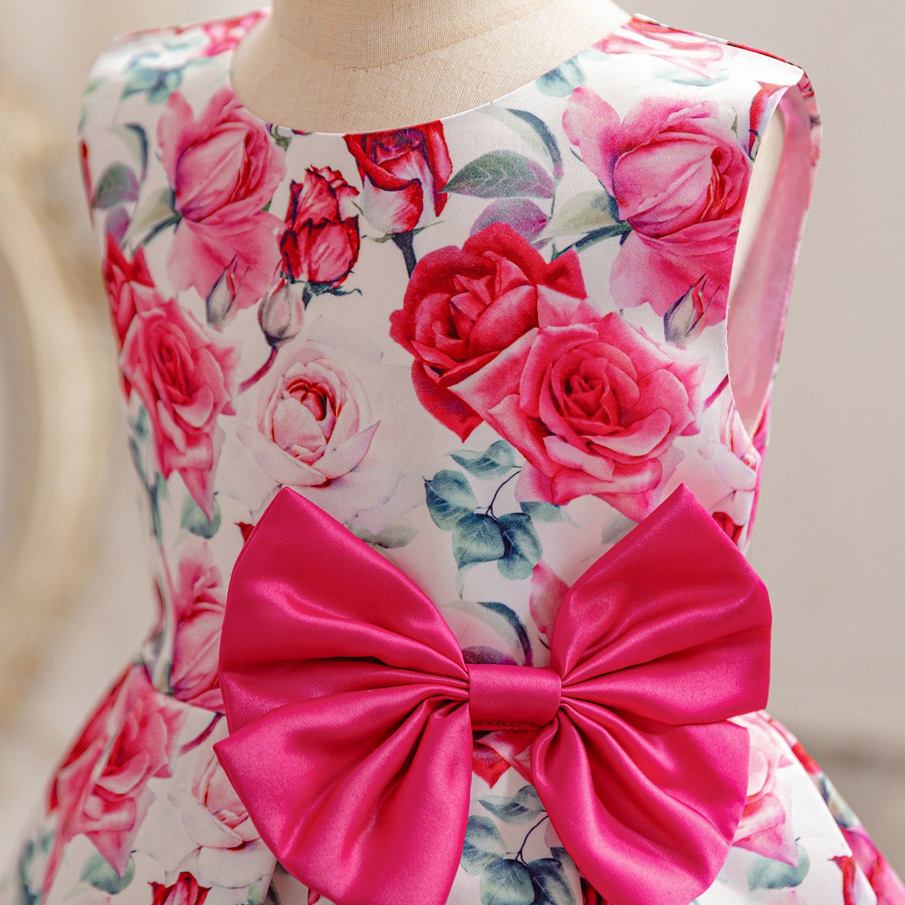 Floral Printed Round Neck Sleeveless Bow Fit & Flare Dress