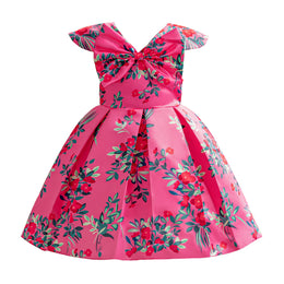 Girls Fuchsia Pink & Blue Floral Printed Fit & Flare Dress