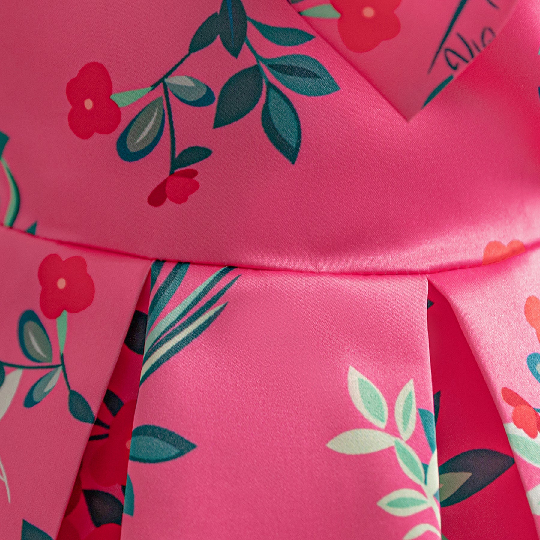Girls Fuchsia Pink & Blue Floral Printed Fit & Flare Dress