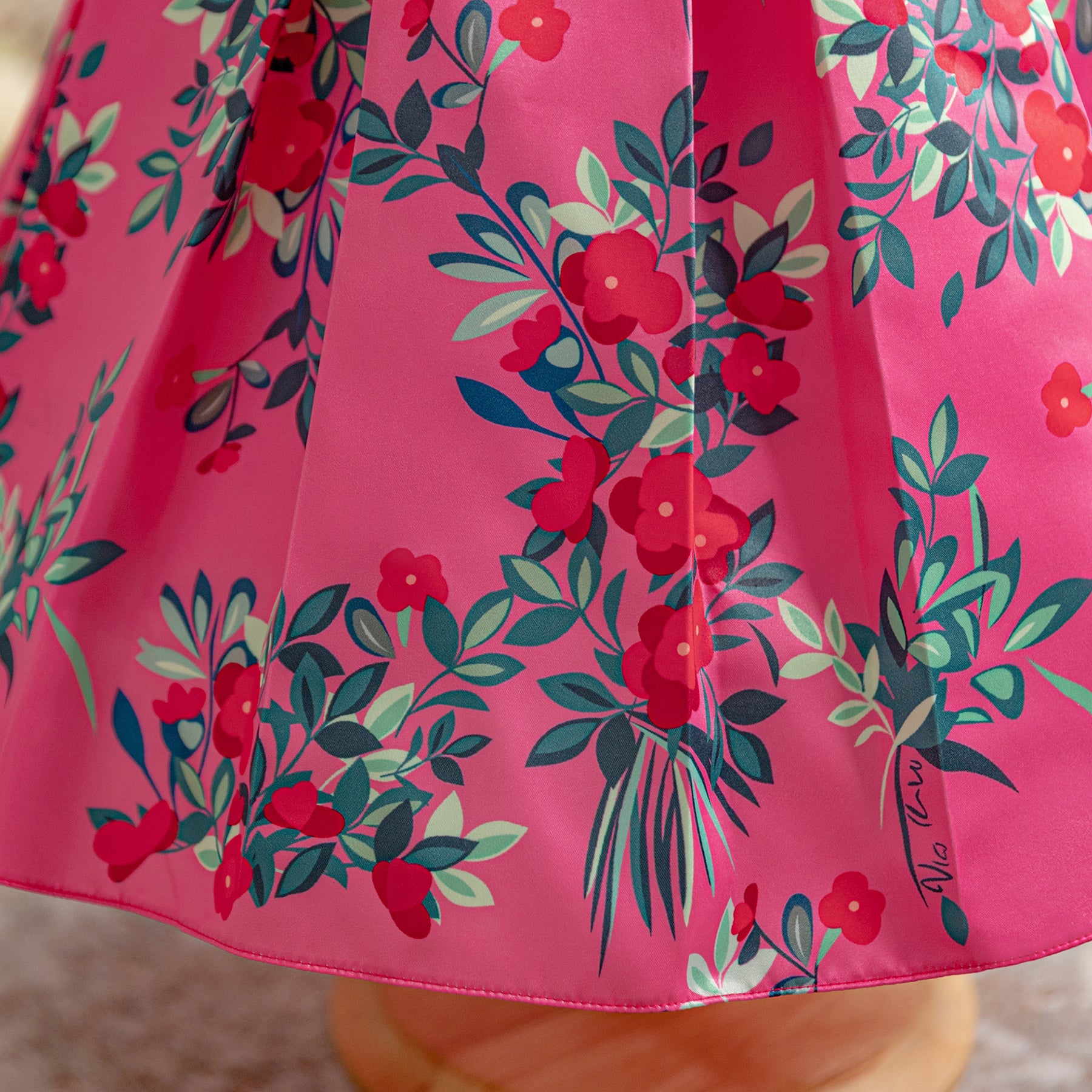Girls Fuchsia Pink & Blue Floral Printed Fit & Flare Dress