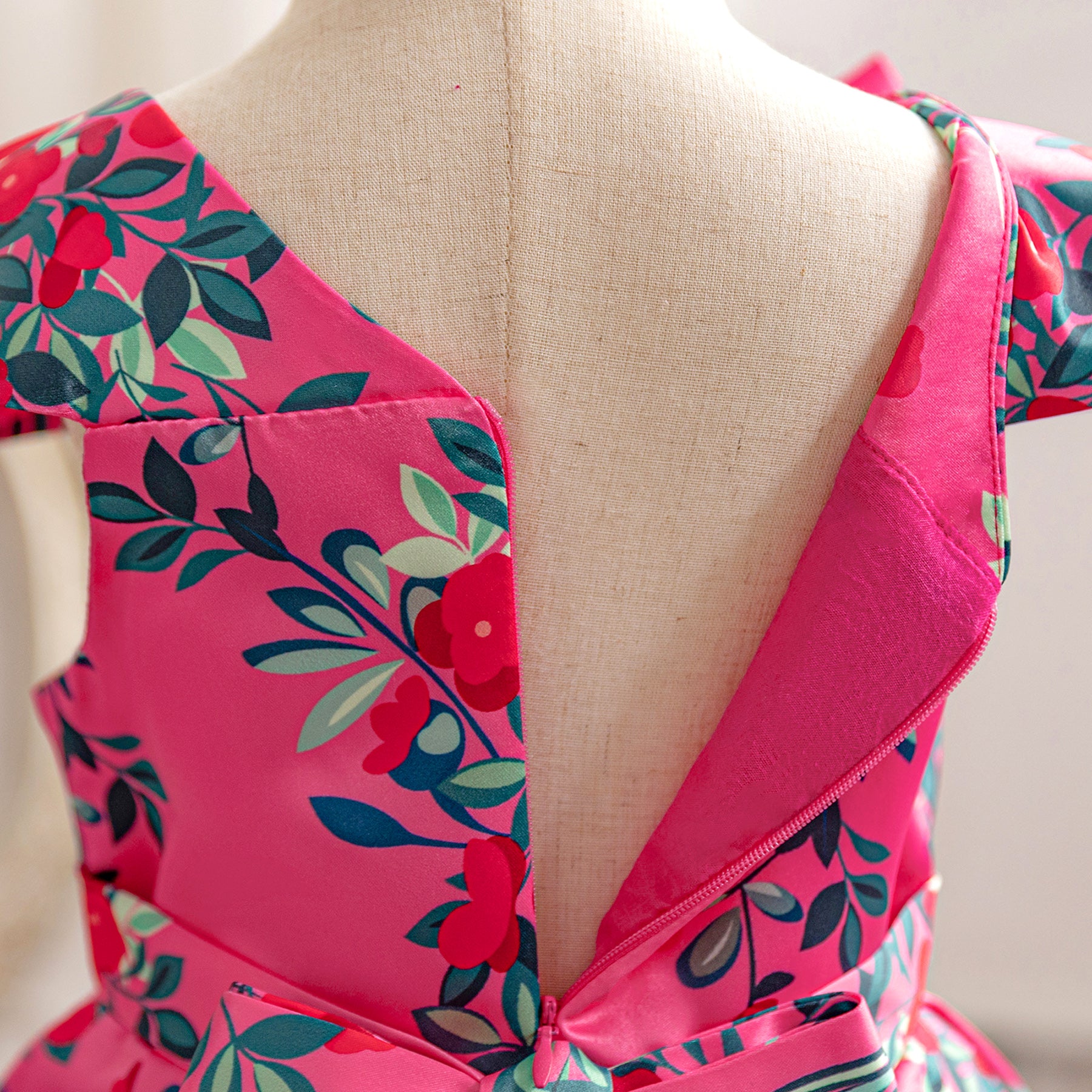 Girls Fuchsia Pink & Blue Floral Printed Fit & Flare Dress