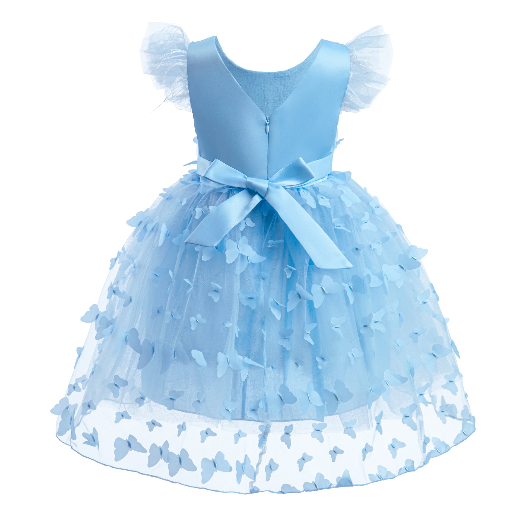 Floral Flutter Sleeve Applique Fit & Flare Dress
