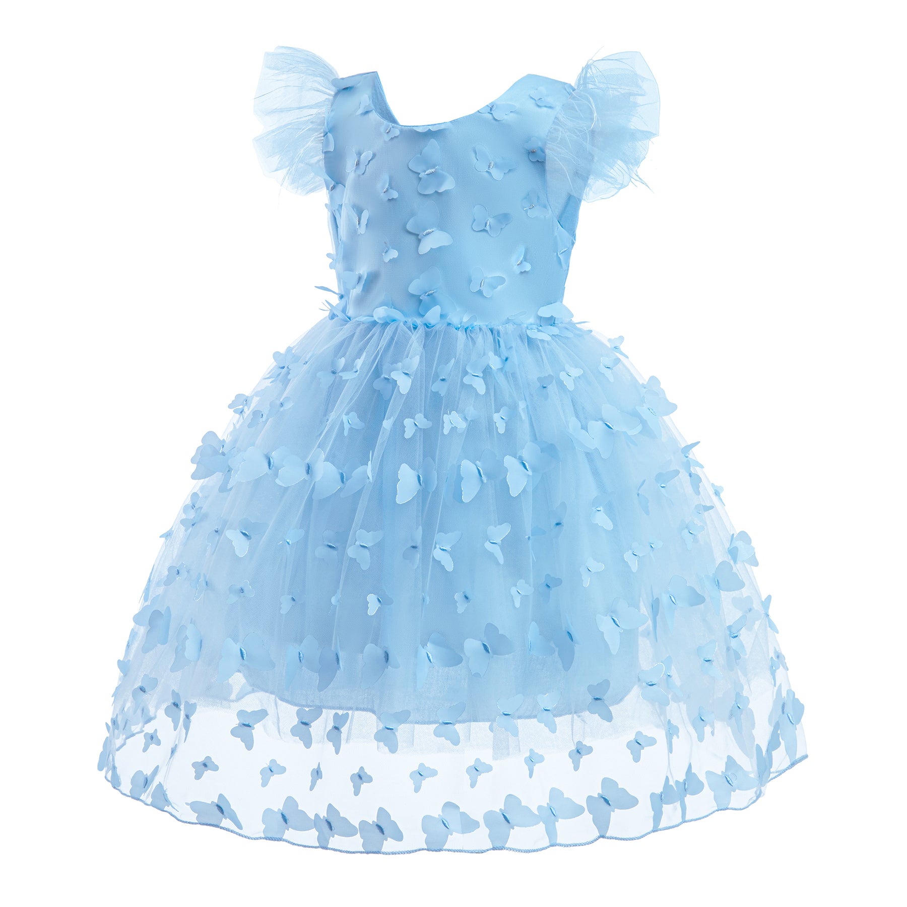 Floral Flutter Sleeve Applique Fit & Flare Dress