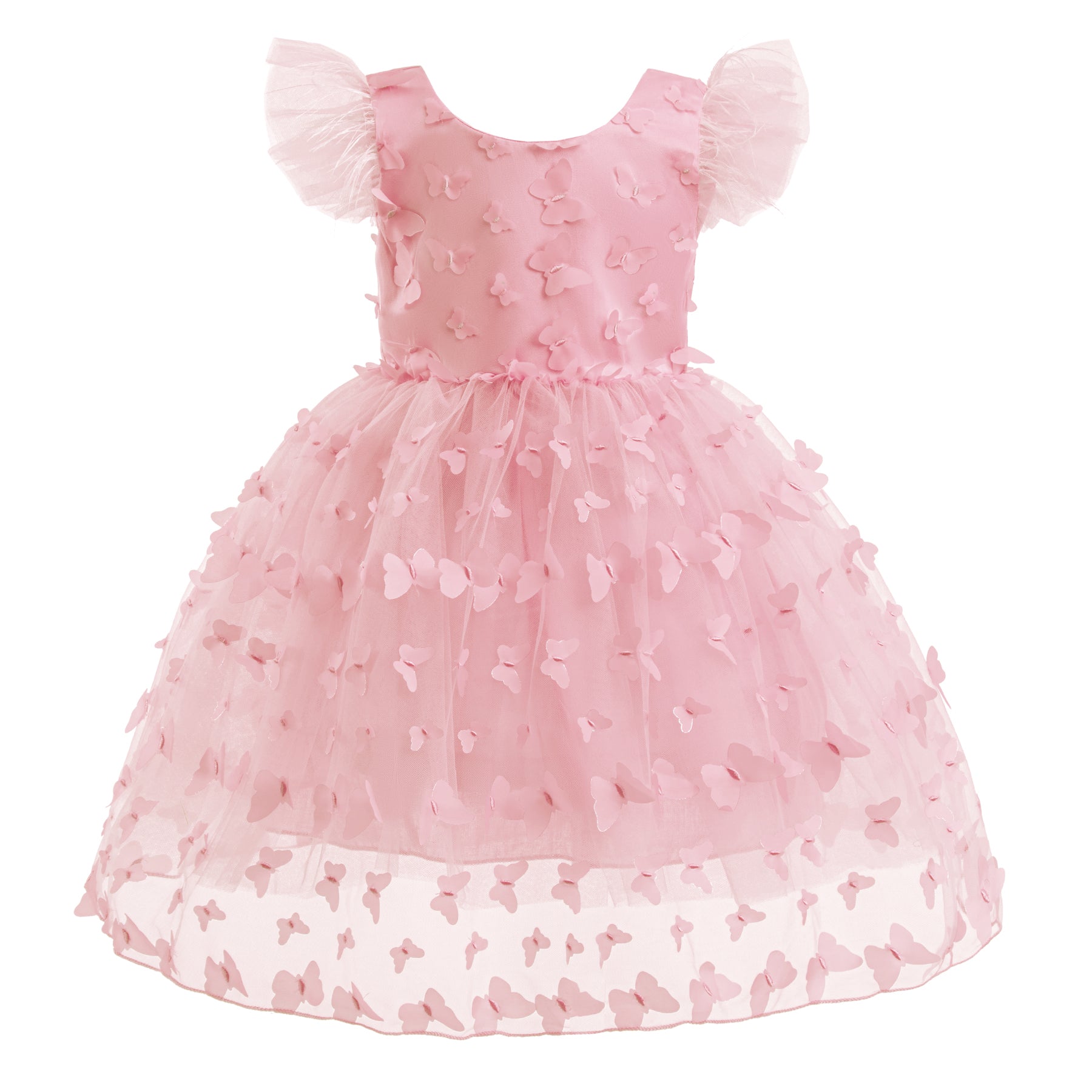Floral Flutter Sleeve Applique Fit & Flare Dress