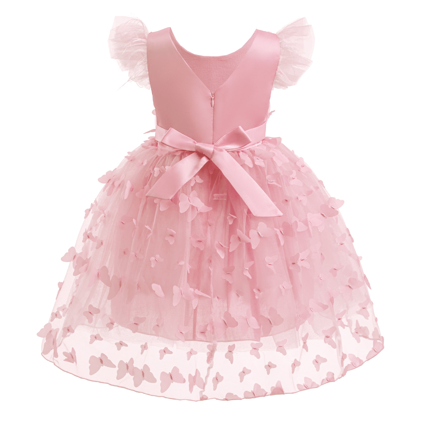Floral Flutter Sleeve Applique Fit & Flare Dress