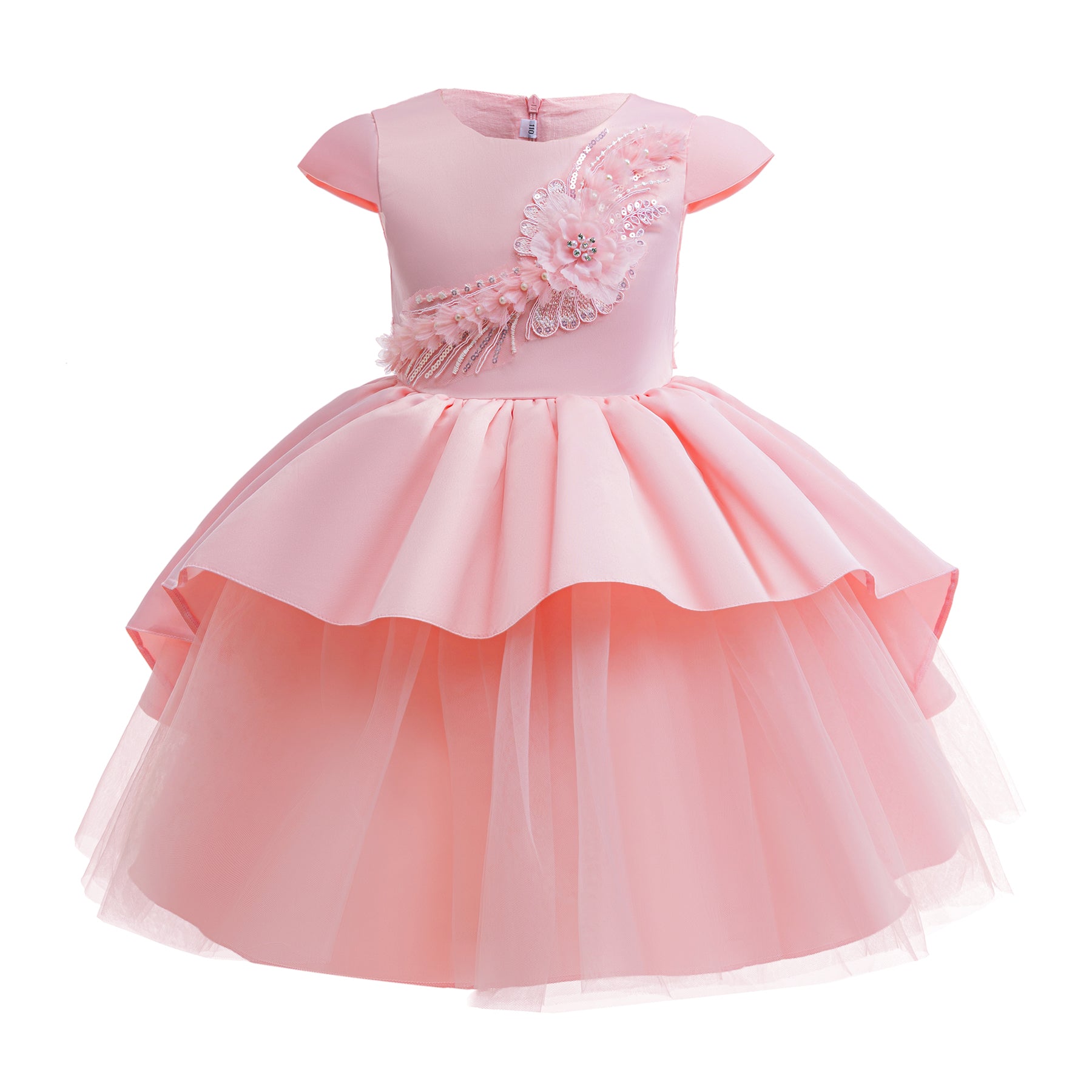Girls Solid Applique Balloon Dress