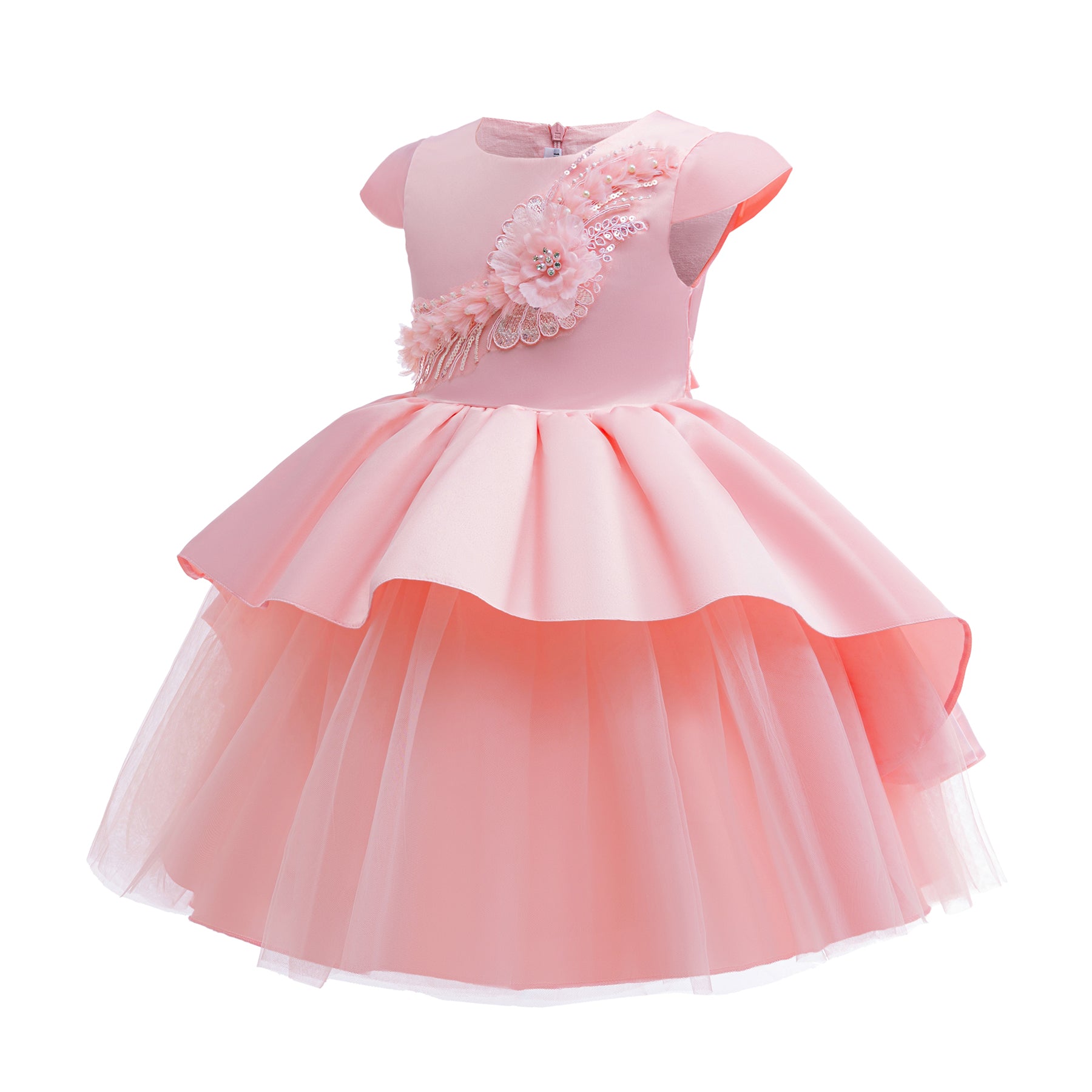 Girls Solid Applique Balloon Dress