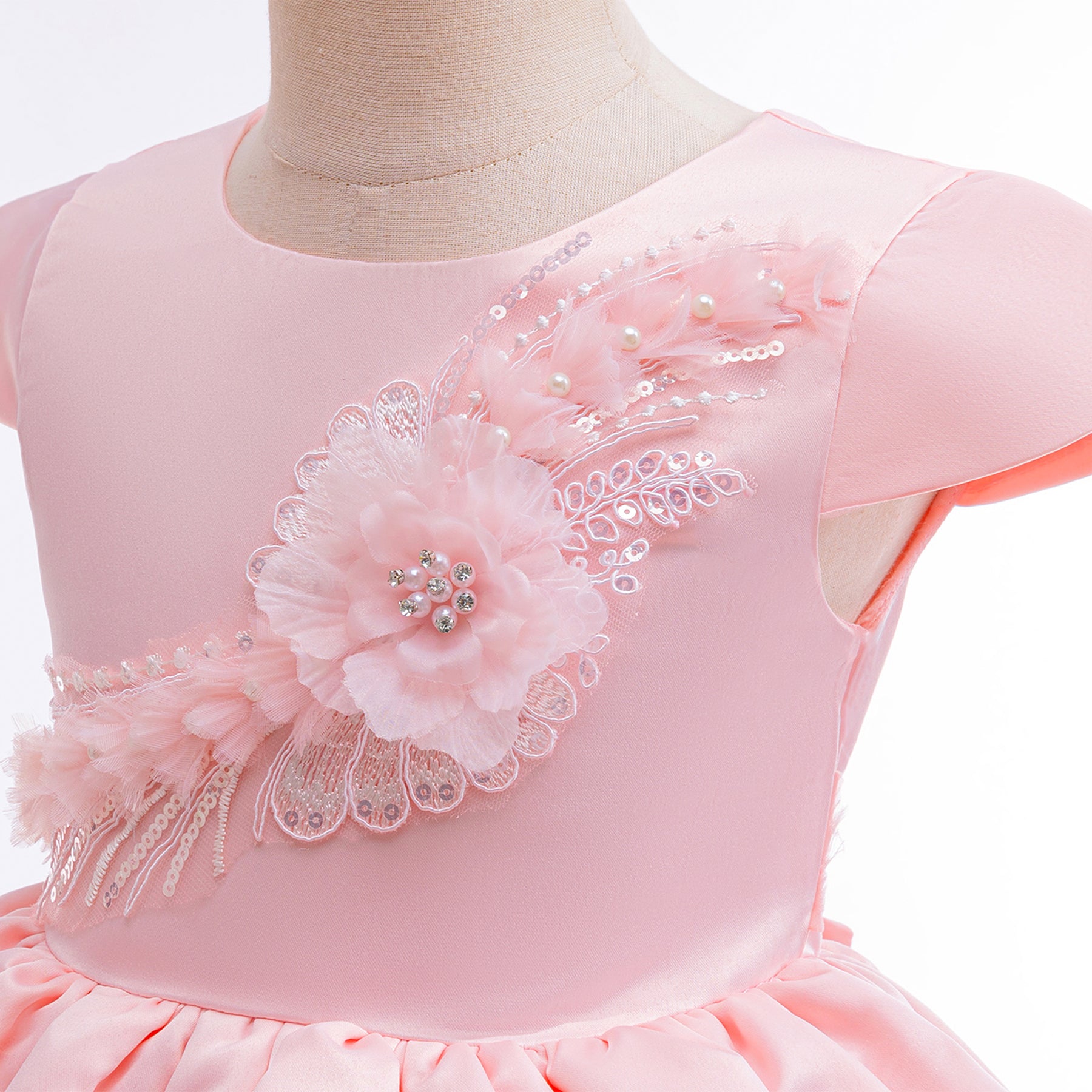 Girls Solid Applique Balloon Dress