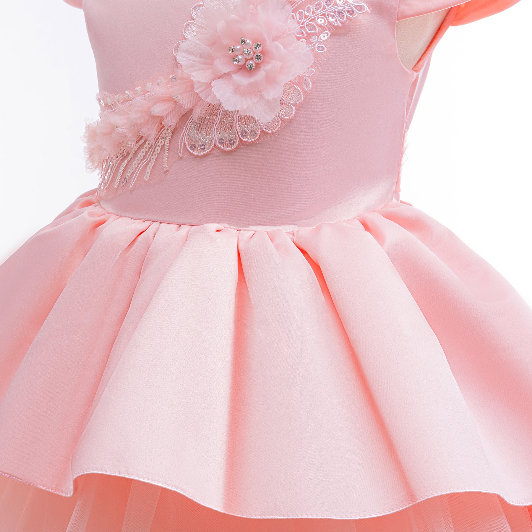 Girls Solid Applique Balloon Dress