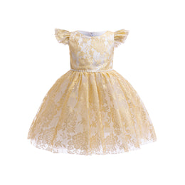 Girl's Floral Embellished Flutter Sleeves Fit & Flare Midi Dress