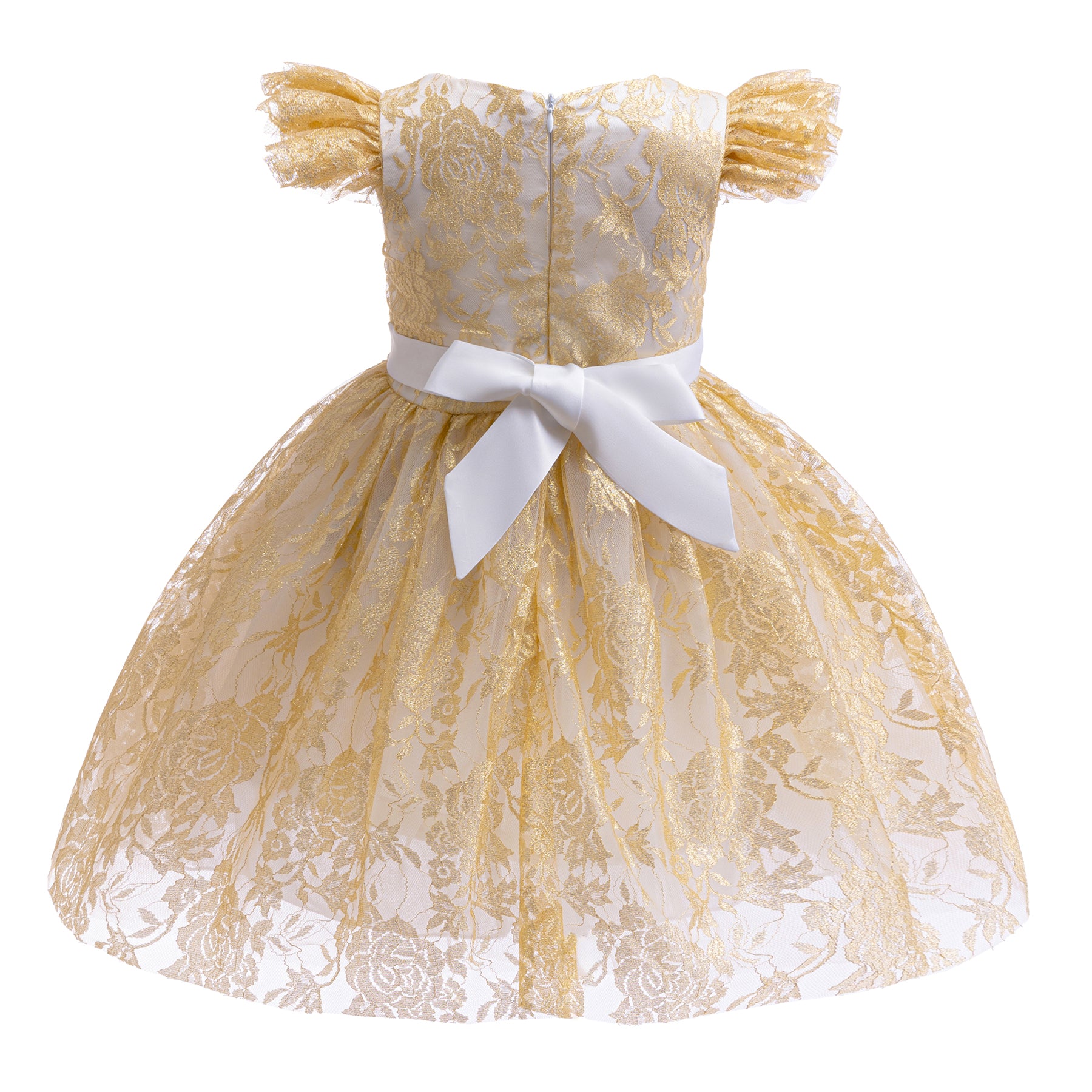 Girl's Floral Embellished Flutter Sleeves Fit & Flare Midi Dress