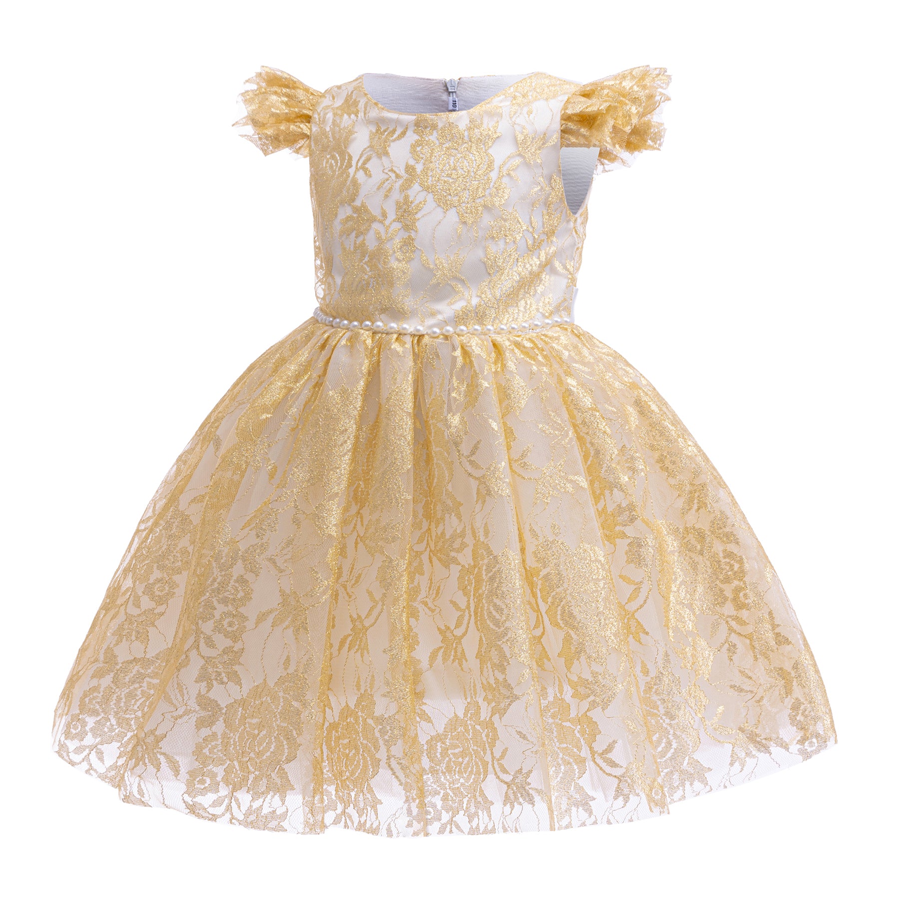 Girl's Floral Embellished Flutter Sleeves Fit & Flare Midi Dress
