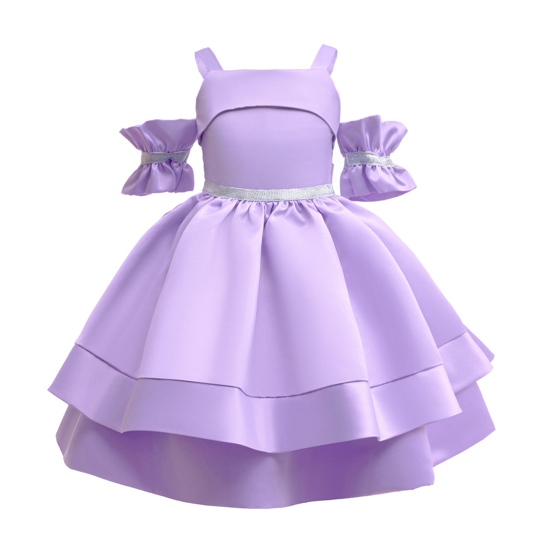 Girls Shoulder Straps Cold-Shoulder Sleeves Fit and Flare Dress