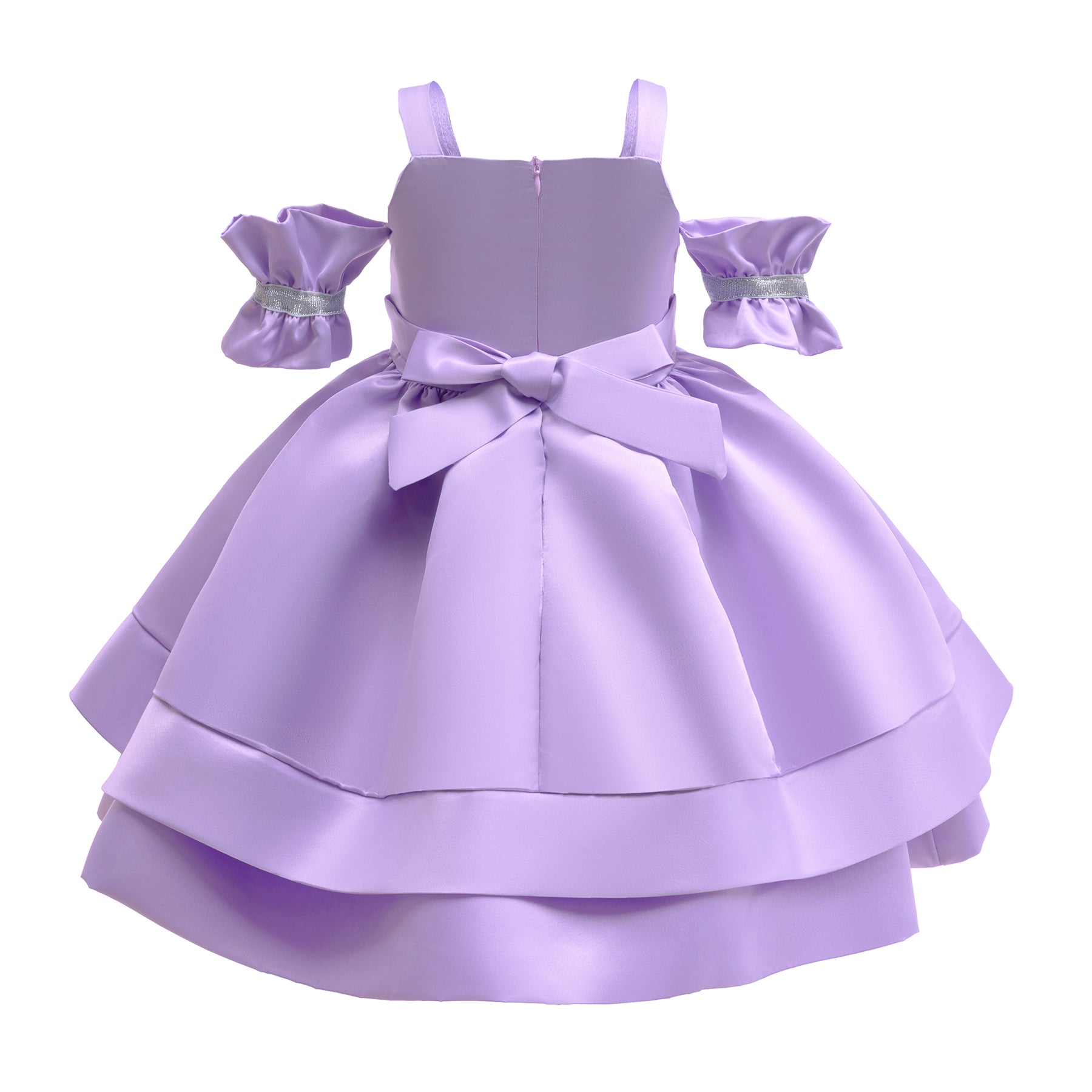 Girls Shoulder Straps Cold-Shoulder Sleeves Fit and Flare Dress