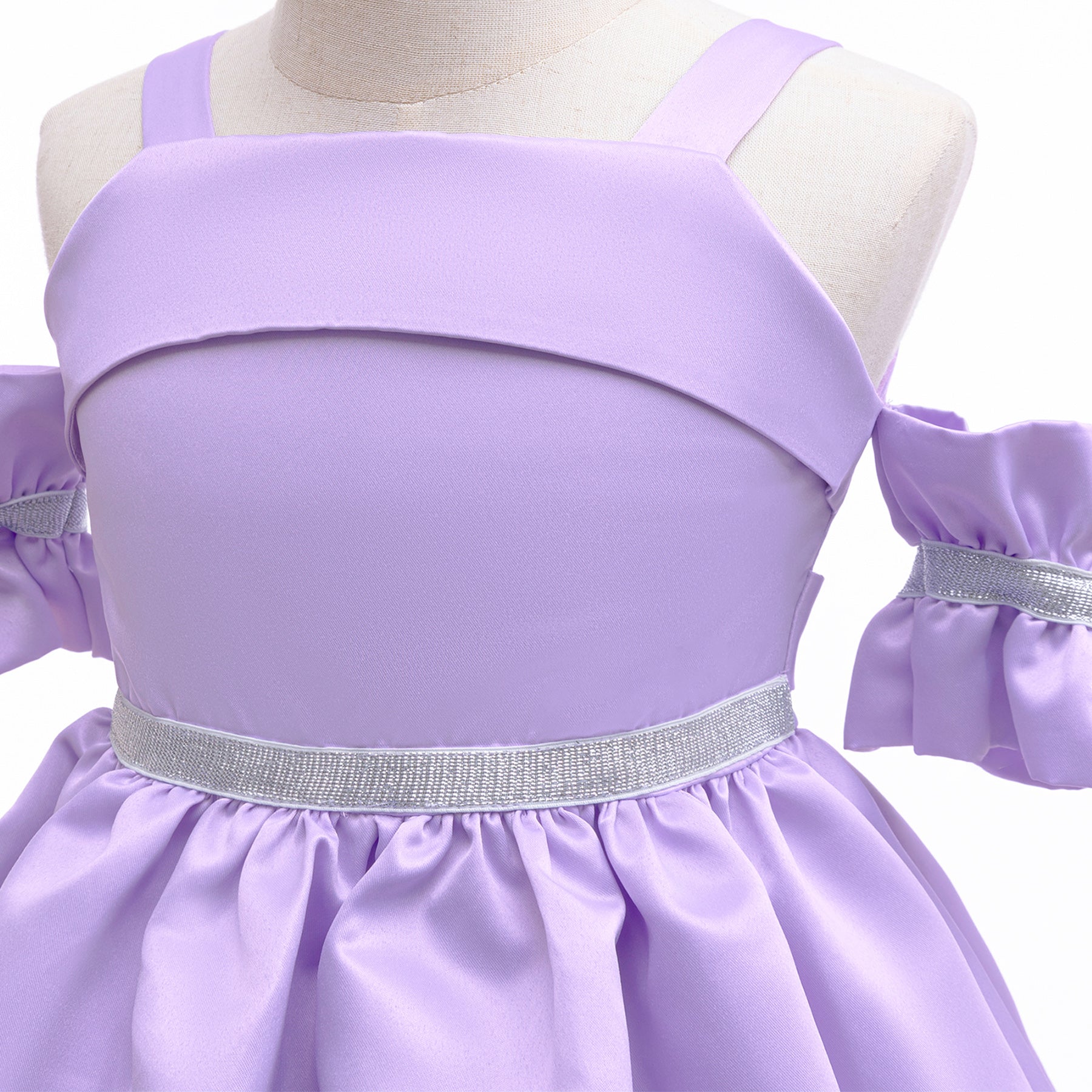 Girls Shoulder Straps Cold-Shoulder Sleeves Fit and Flare Dress