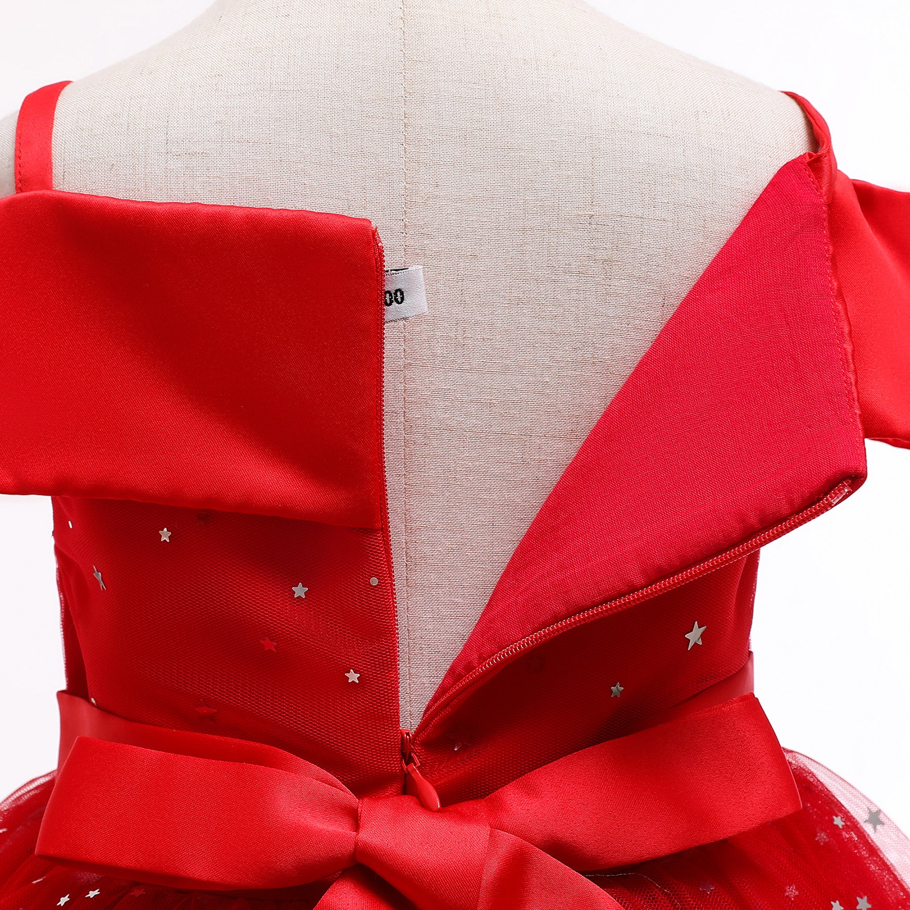 Girls Red Embellished Shoulder Straps Cold Shoulder Bow Fit & Flare Midi Dress