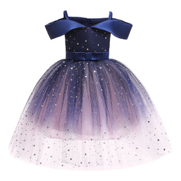 Girls Blue Embellished Balloon Party Dress
