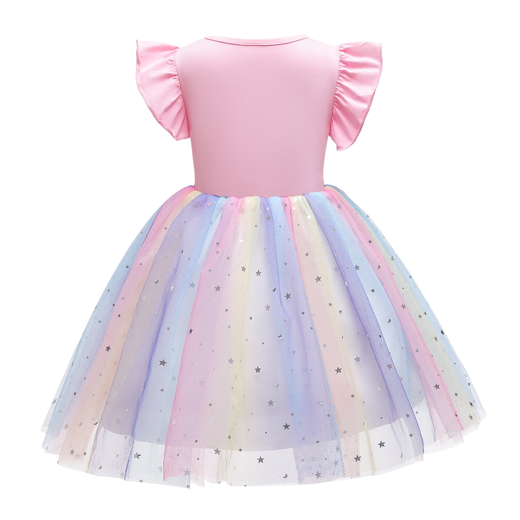 Pink & Blue Embellished Flutter Sleeve Fit & Flare Dress