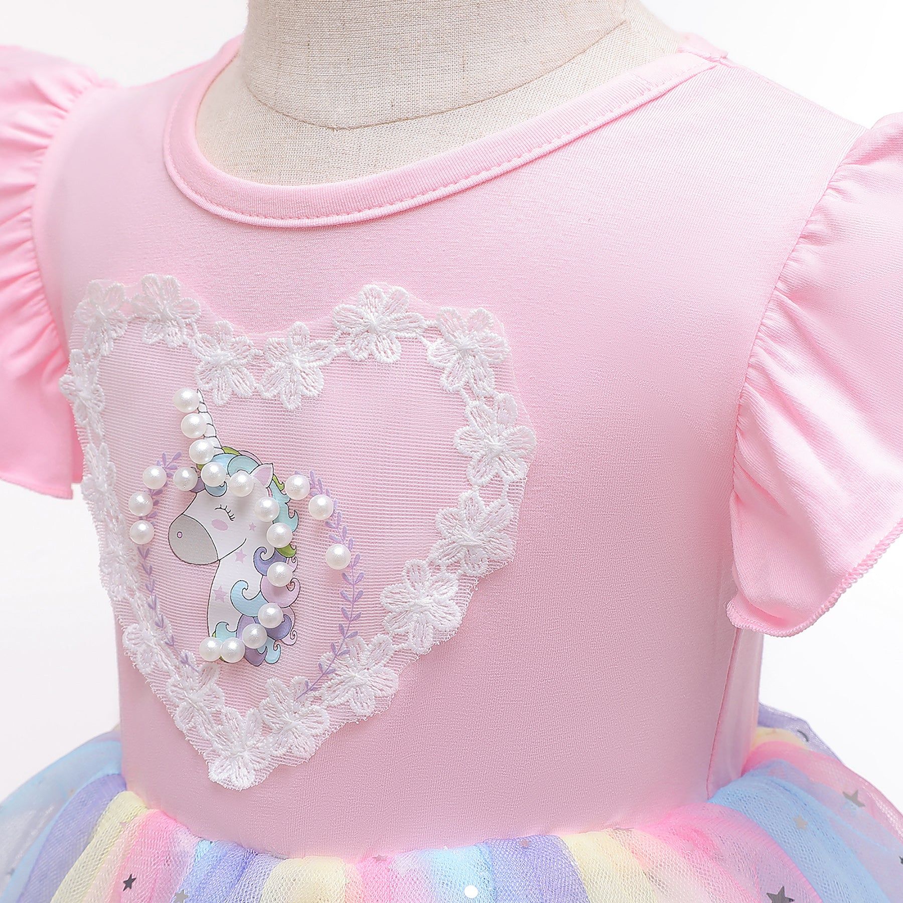 Pink & Blue Embellished Flutter Sleeve Fit & Flare Dress