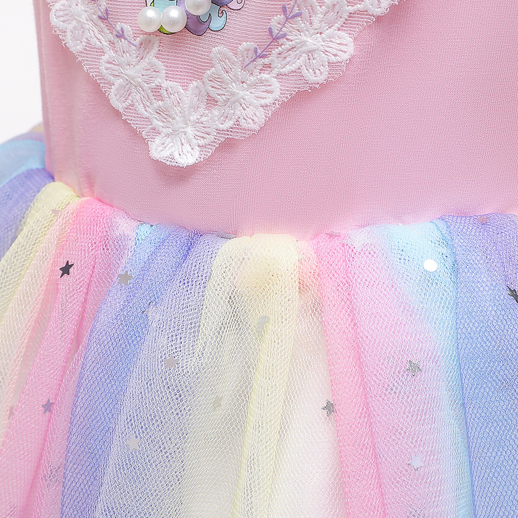 Pink & Blue Embellished Flutter Sleeve Fit & Flare Dress