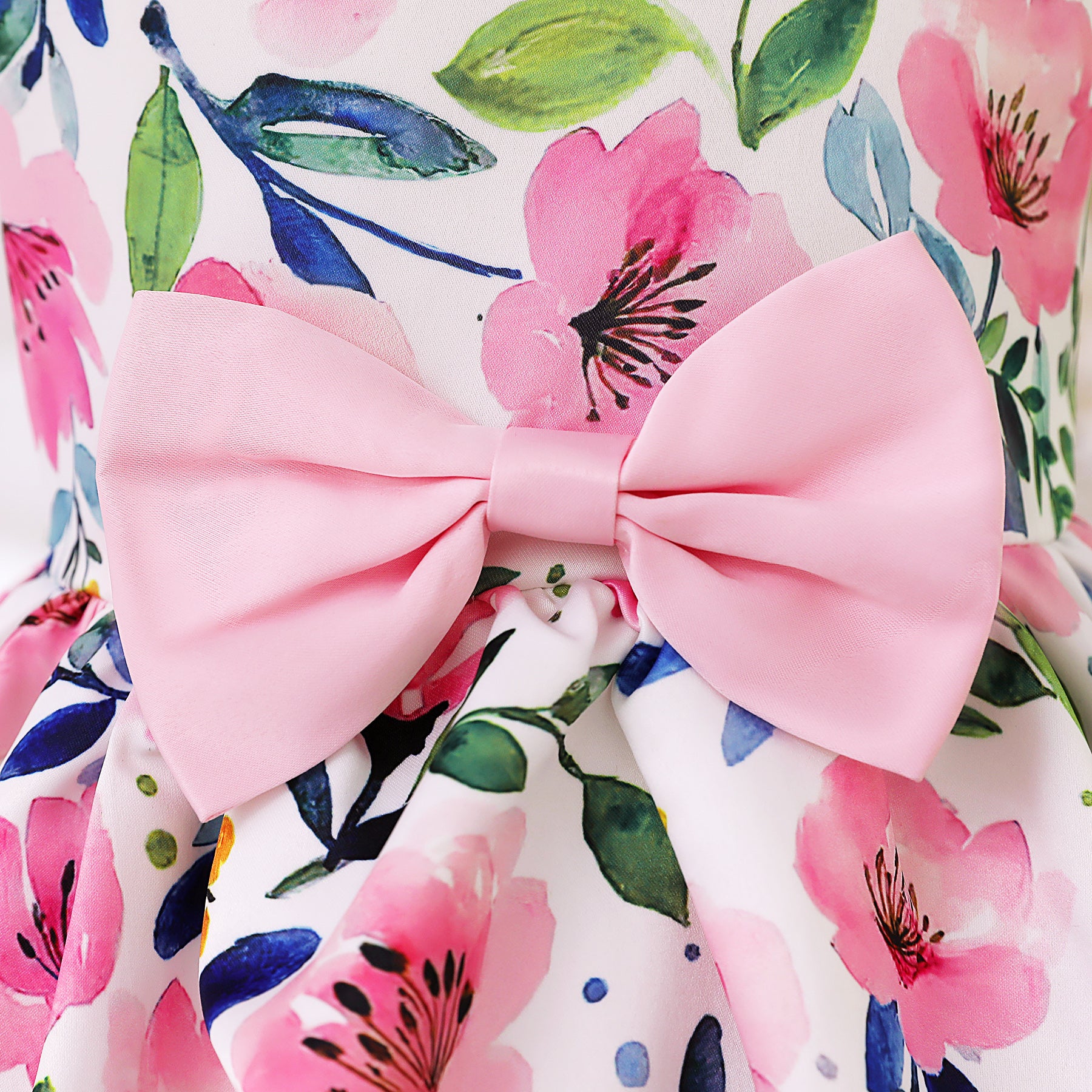Girls Pink Floral Printed Bow Detail Fit & Flare Dress