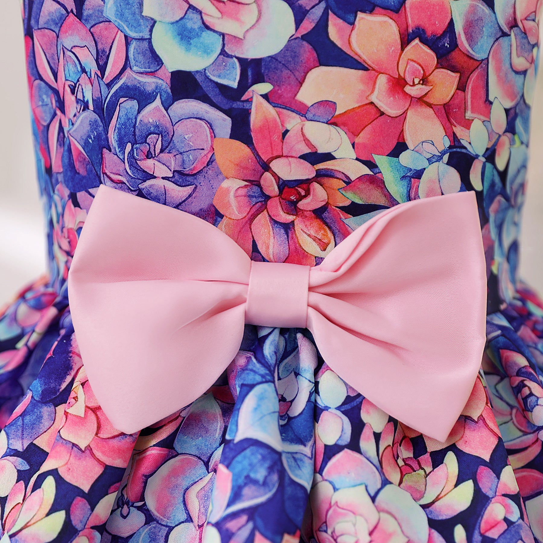 Girls Purple & Pink Floral Printed Bow Fit & Flare Dress