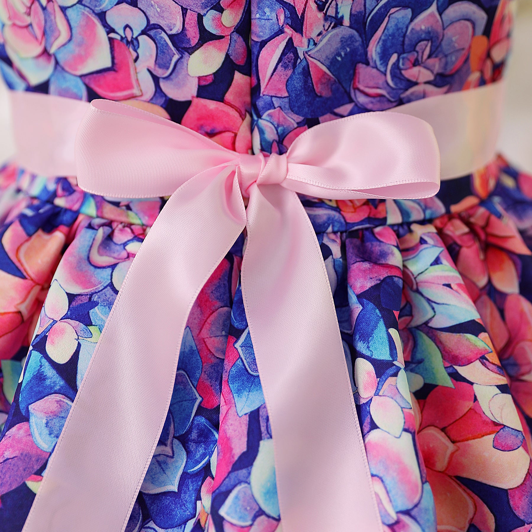 Girls Purple & Pink Floral Printed Bow Fit & Flare Dress