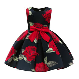 Black & Red Floral Print Fit & Flare Party Dress