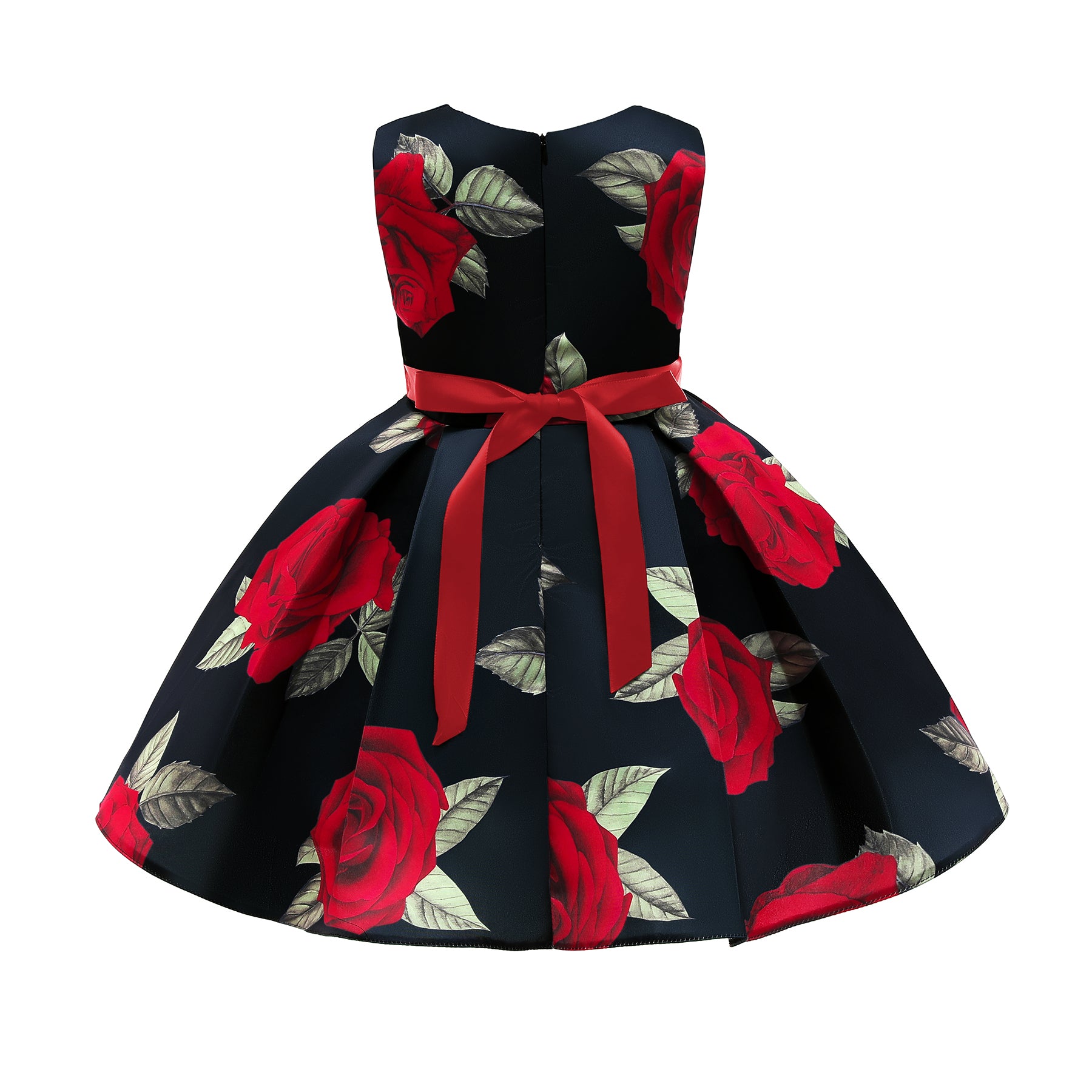 Black & Red Floral Print Fit & Flare Party Dress