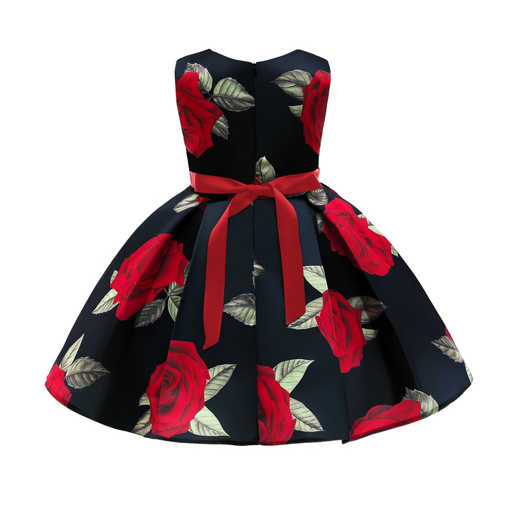 Black & Red Floral Print Fit & Flare Party Dress