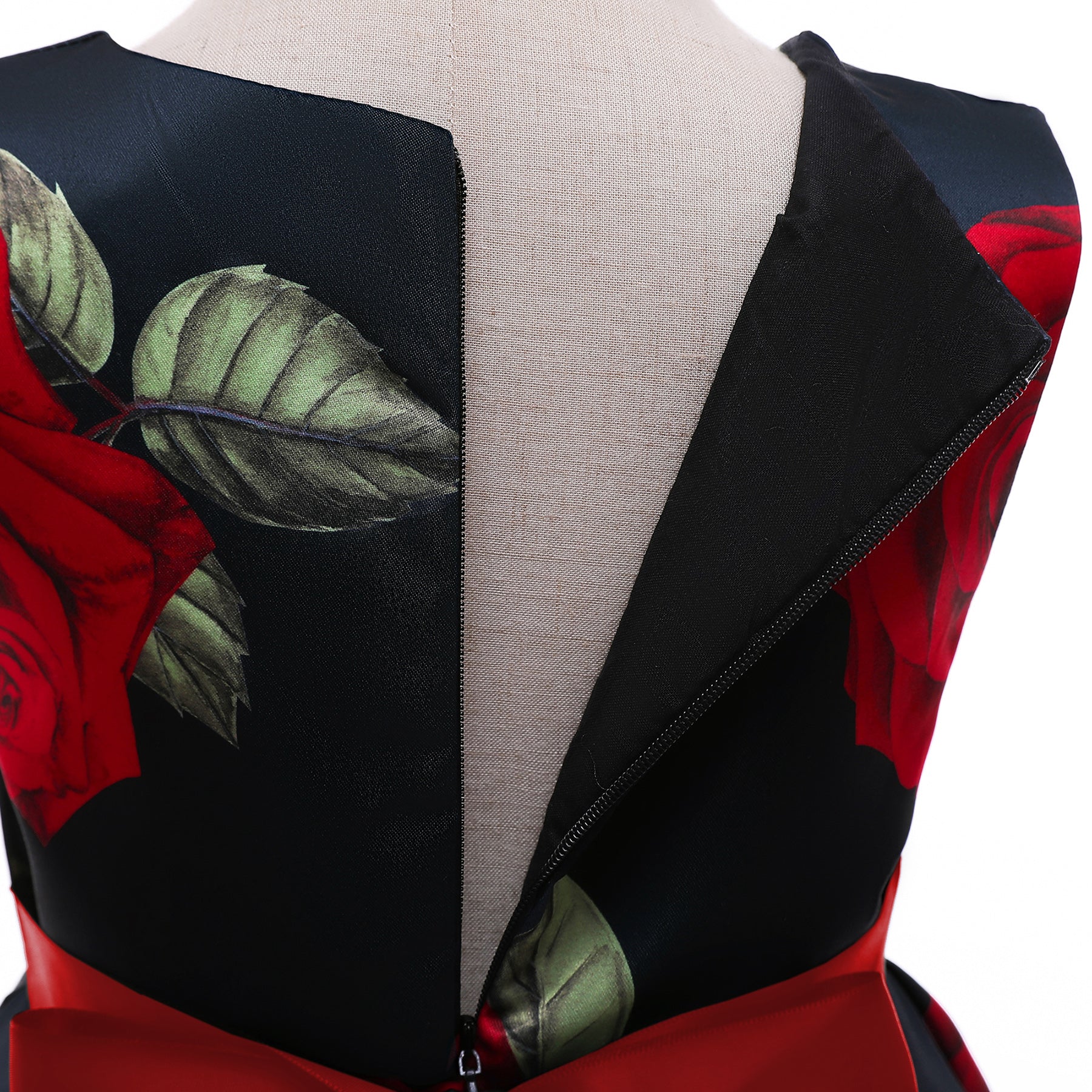 Black & Red Floral Print Fit & Flare Party Dress