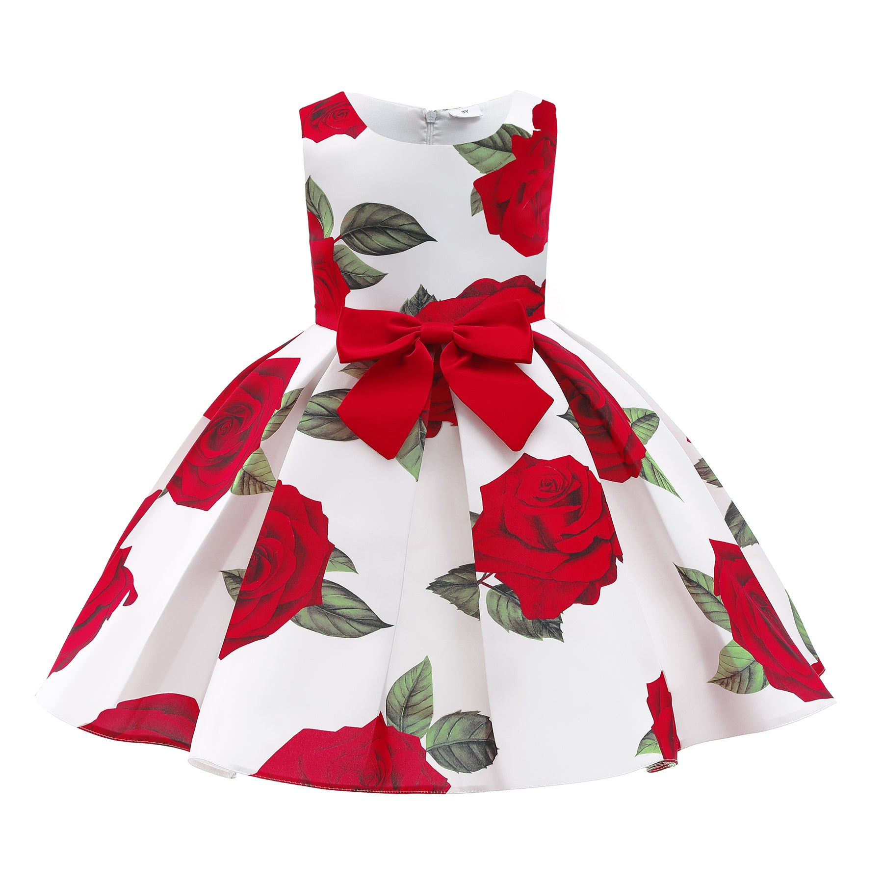Girls Floral Printed Round Neck Sleeveless Tie Ups Details Fit & Flare Dress
