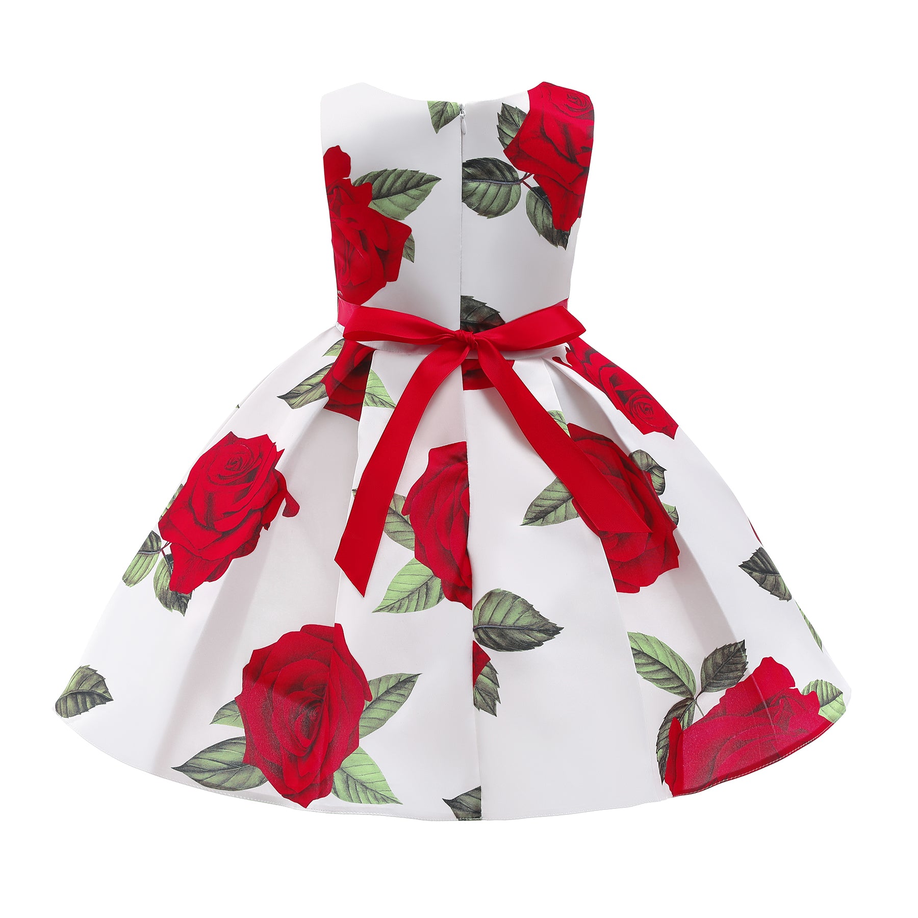 Girls Floral Printed Round Neck Sleeveless Tie Ups Details Fit & Flare Dress