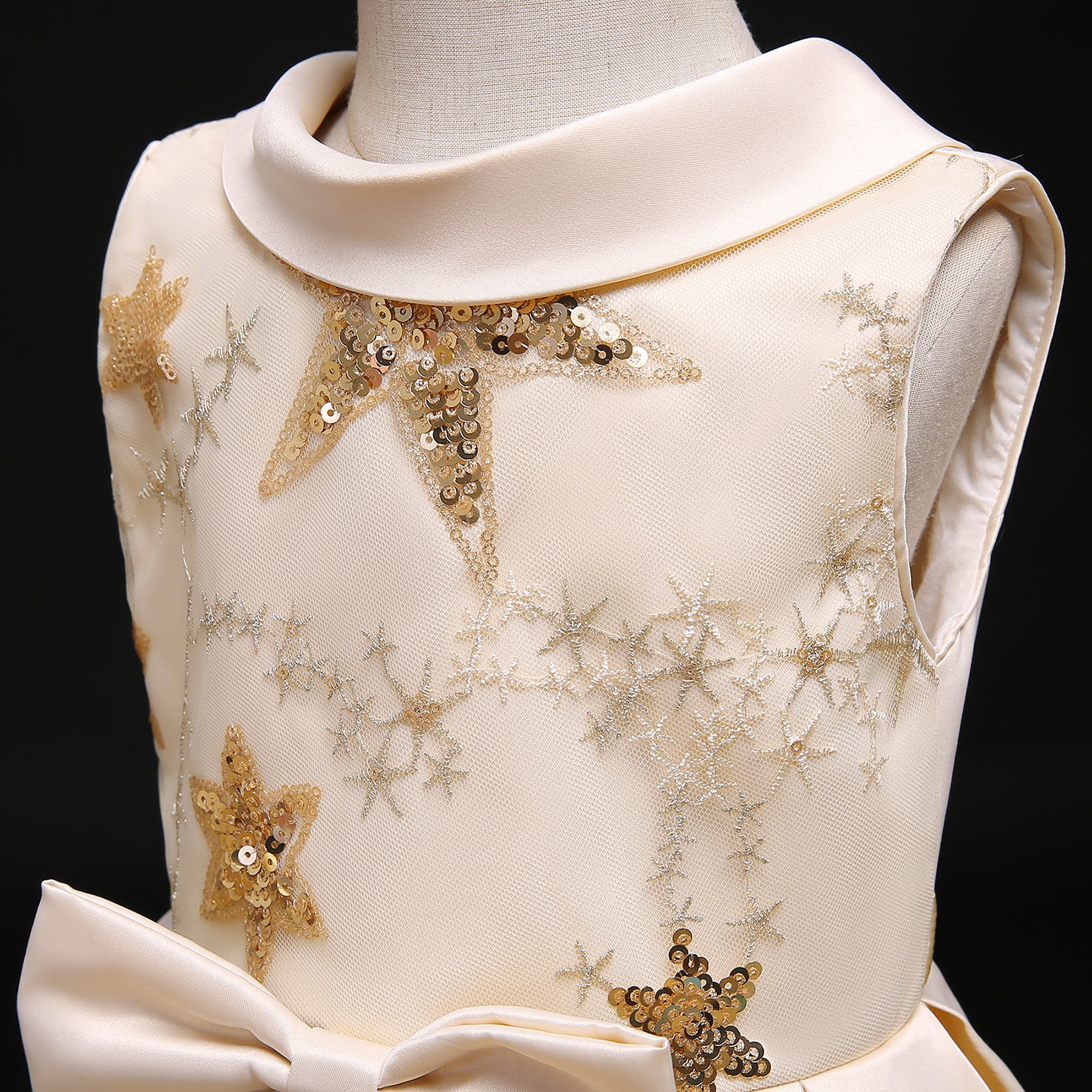 Champagne & lotus Embellished Embroidered Midi Dress
