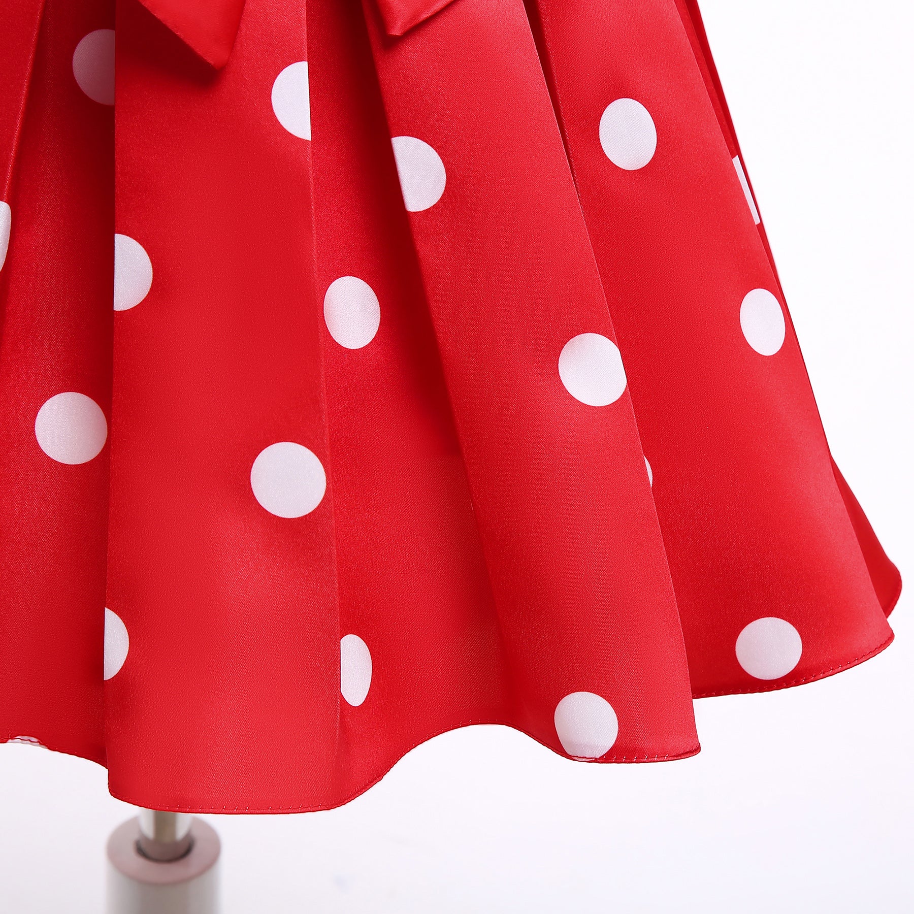 Girls Red Polka Dot Printed Round Neck Fit & Flare Dress