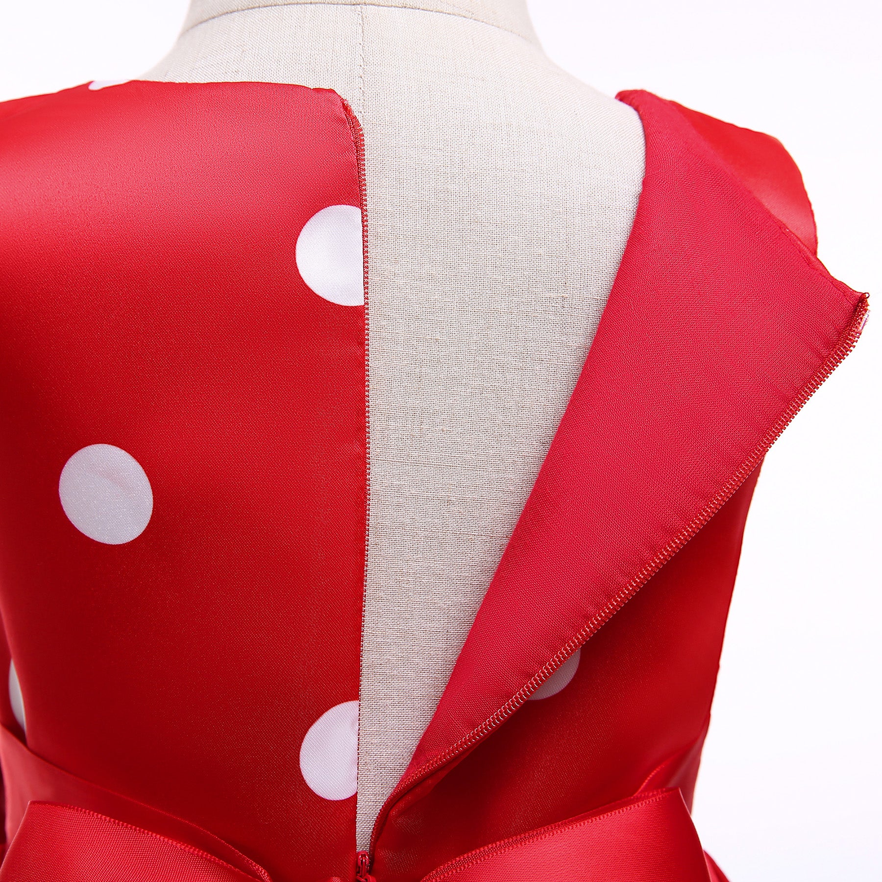 Girls Red Polka Dot Printed Round Neck Fit & Flare Dress