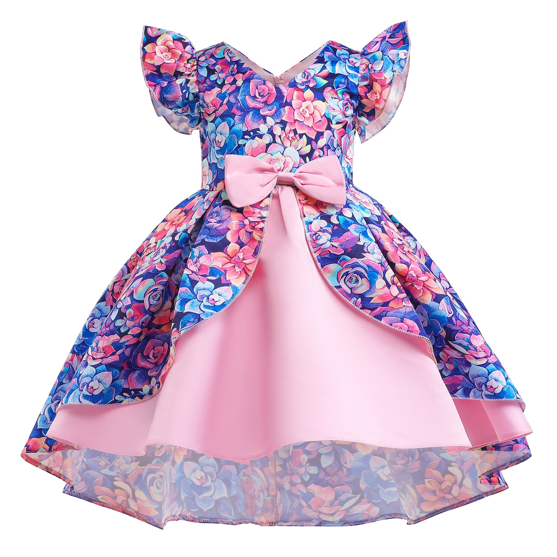Blue Floral Print Flared Sleeve Fit & Flare Dress
