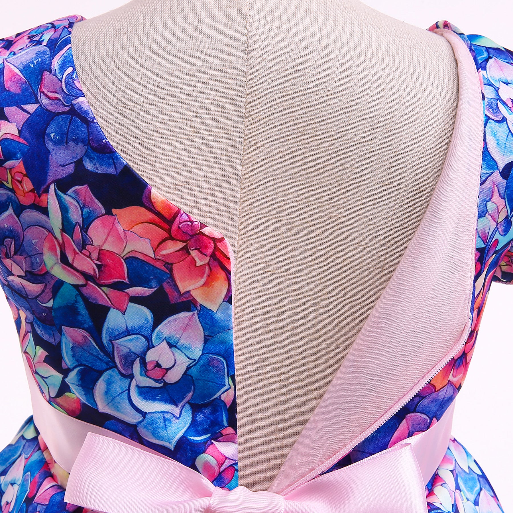Blue Floral Print Flared Sleeve Fit & Flare Dress