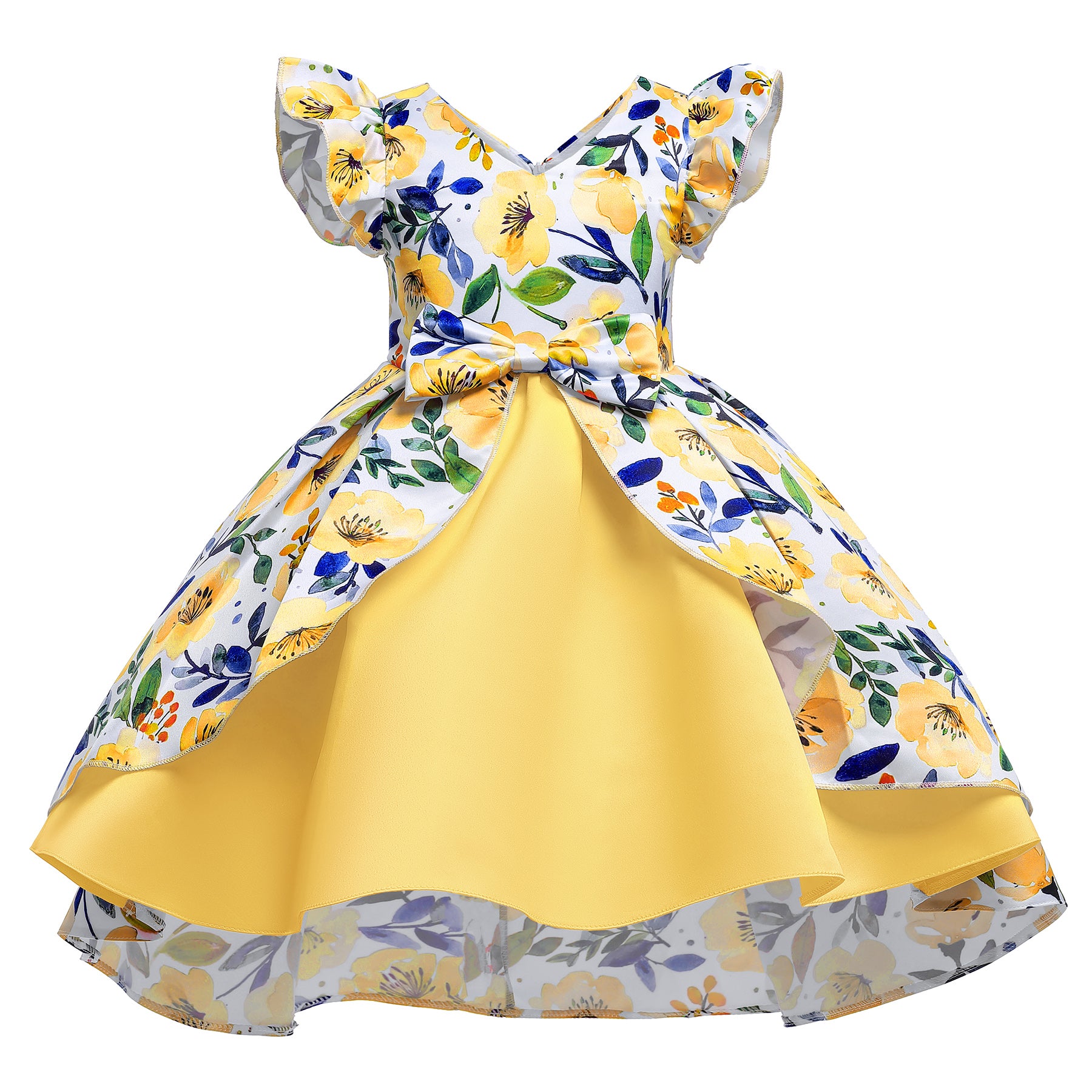 Yellow & Blue Floral Print Fit & Flare Maxi Dress
