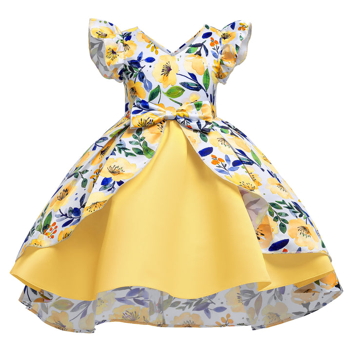 Yellow & Blue Floral Print Fit & Flare Maxi Dress