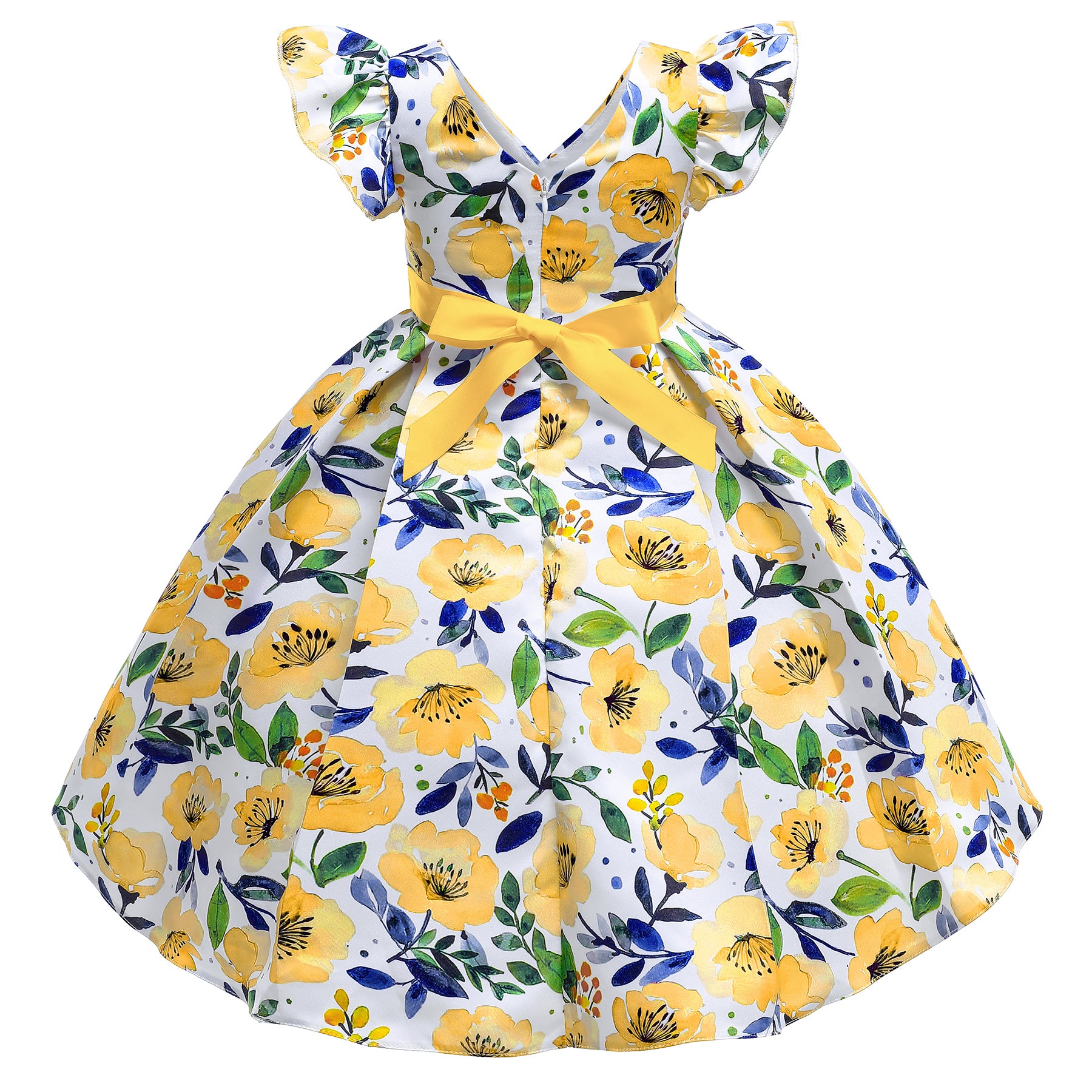 Yellow & Blue Floral Print Fit & Flare Maxi Dress