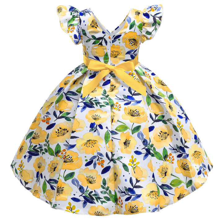 Yellow & Blue Floral Print Fit & Flare Maxi Dress