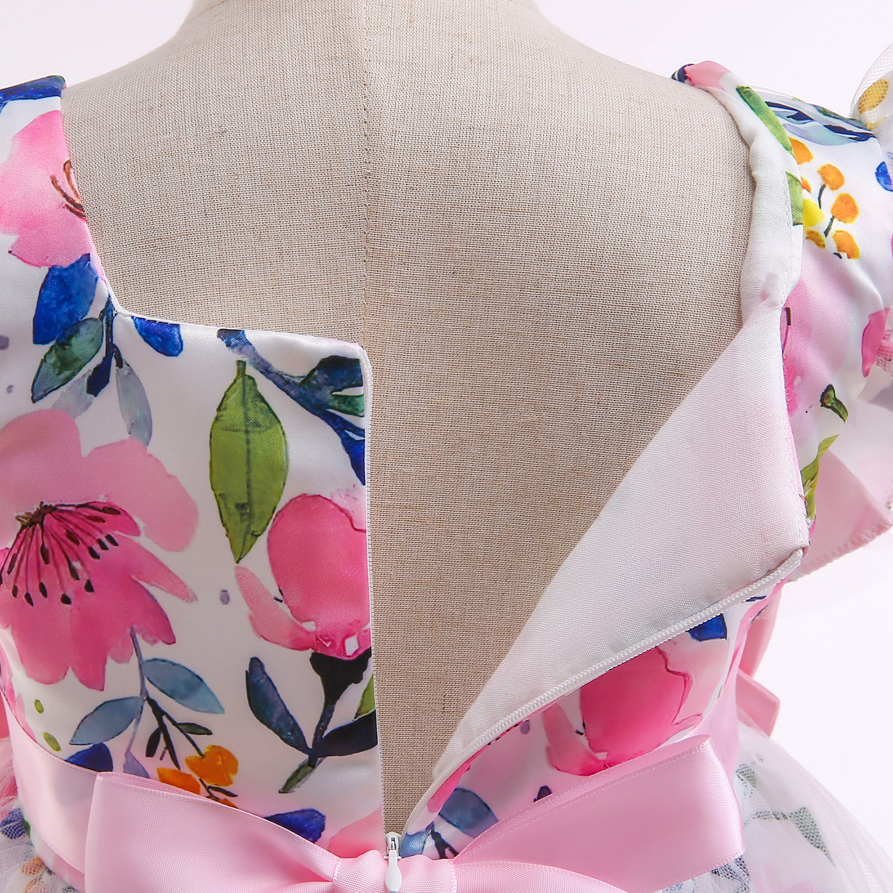 Girls Floral Printed Flared Sleeves Net Fit & Flare Dress