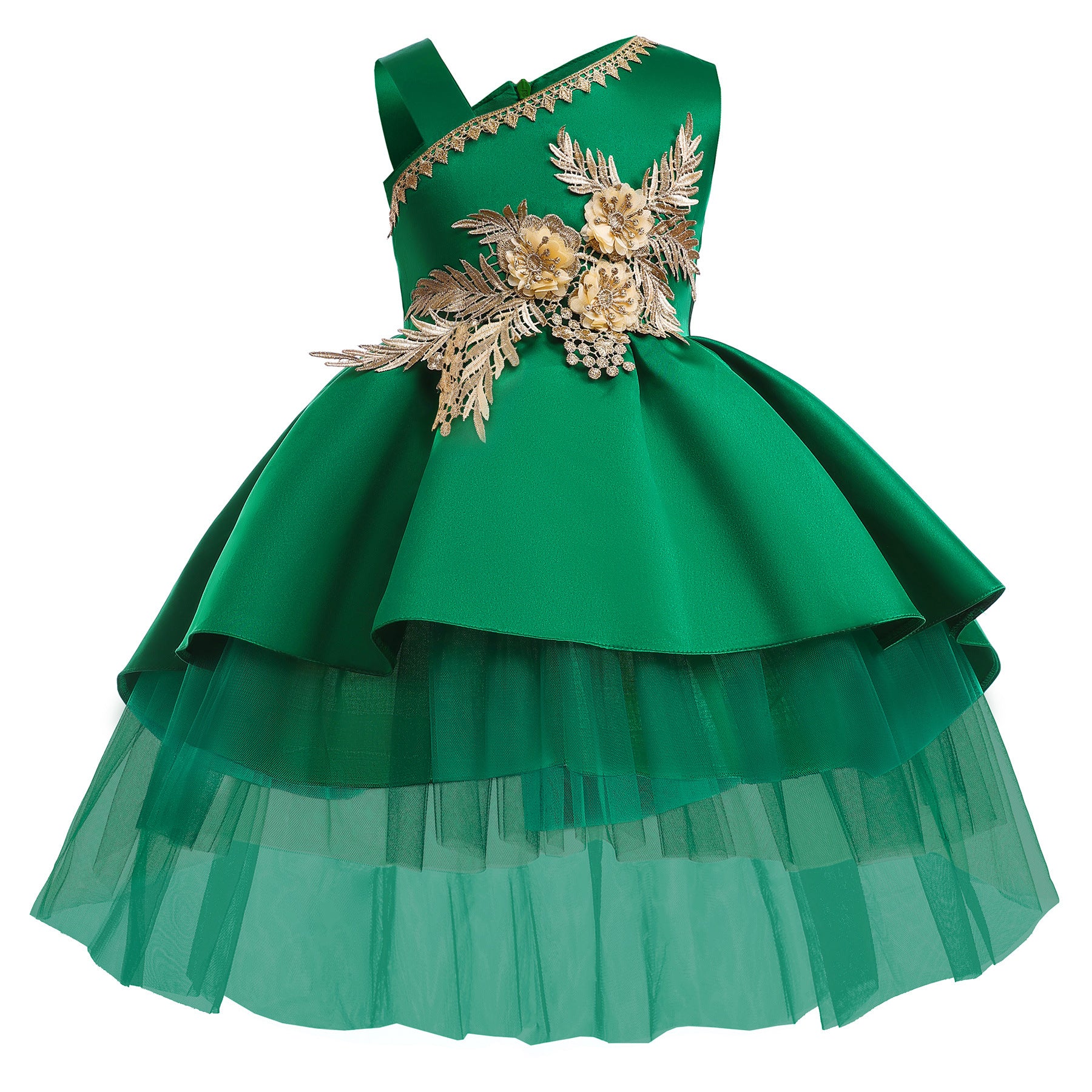 Green Floral Applique Fit & Flare Maxi Dress