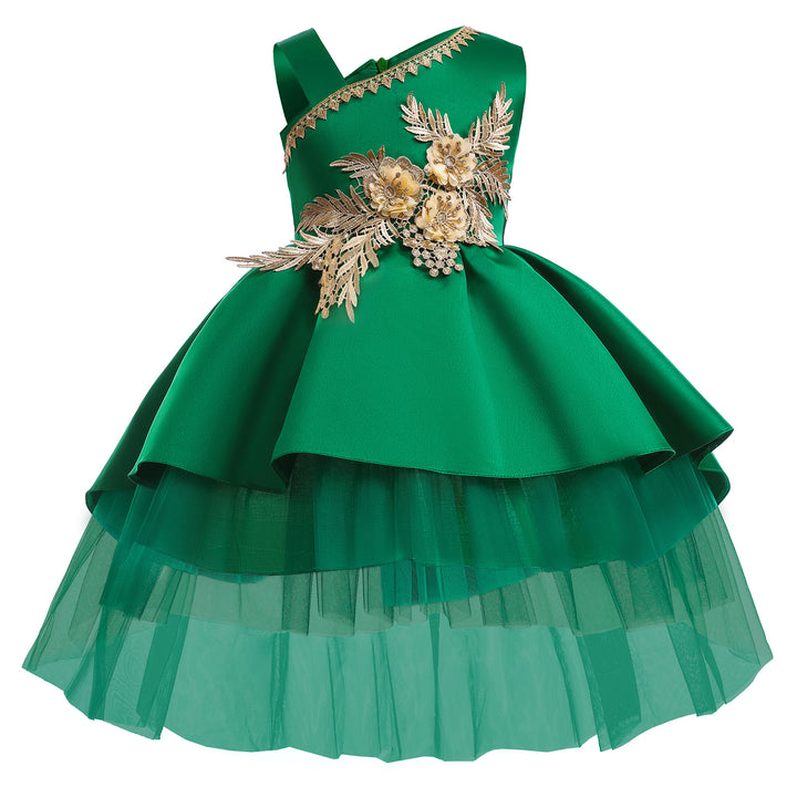 Green Floral Applique Fit & Flare Maxi Dress