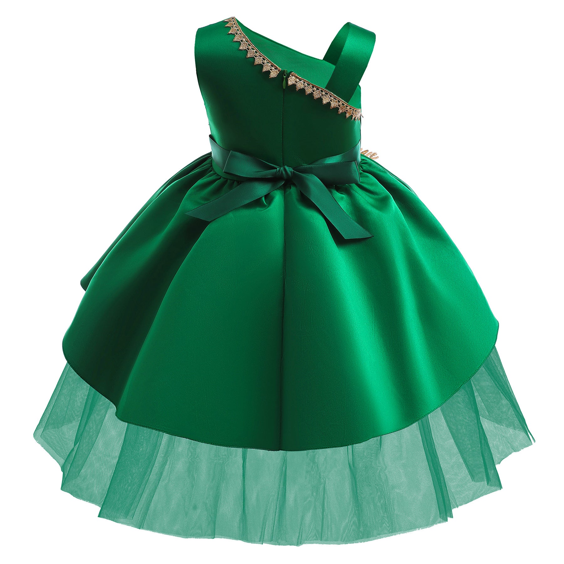 Green Floral Applique Fit & Flare Maxi Dress