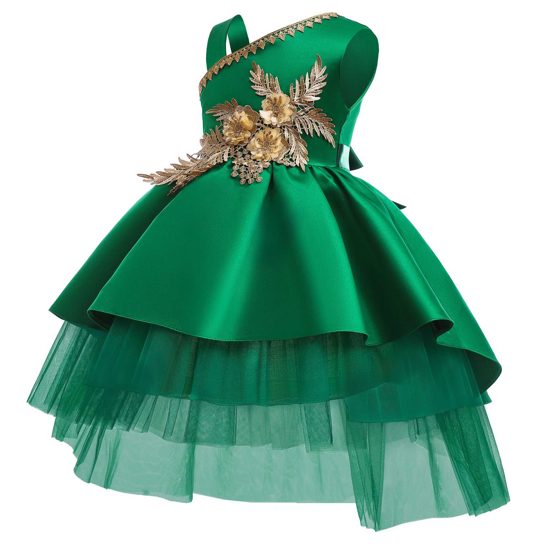 Green Floral Applique Fit & Flare Maxi Dress