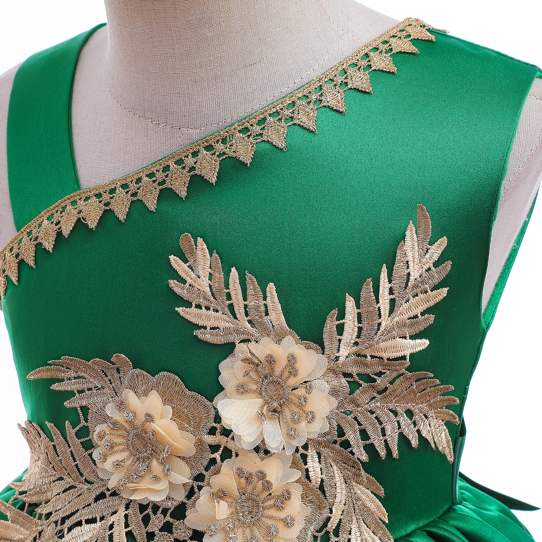 Green Floral Applique Fit & Flare Maxi Dress