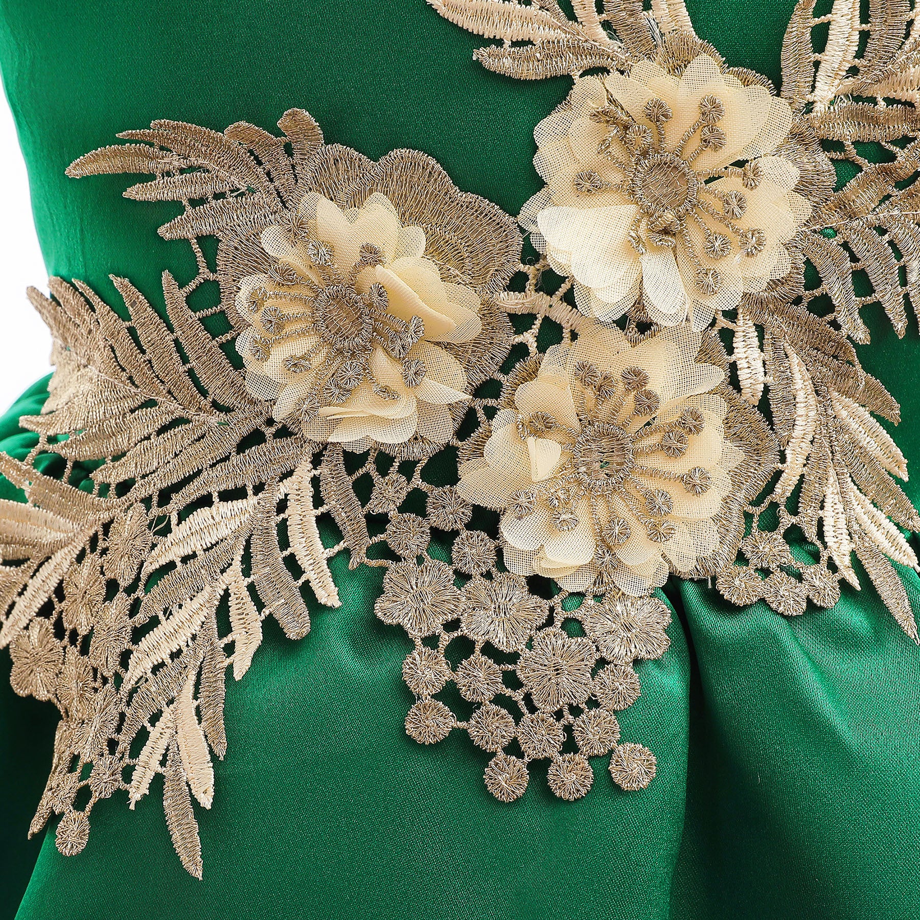 Green Floral Applique Fit & Flare Maxi Dress